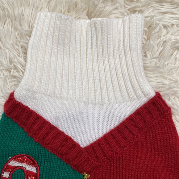 Time for Joy Dog Christmas Sweater 💗 Red Green & Ivory - Picture 5 of 13